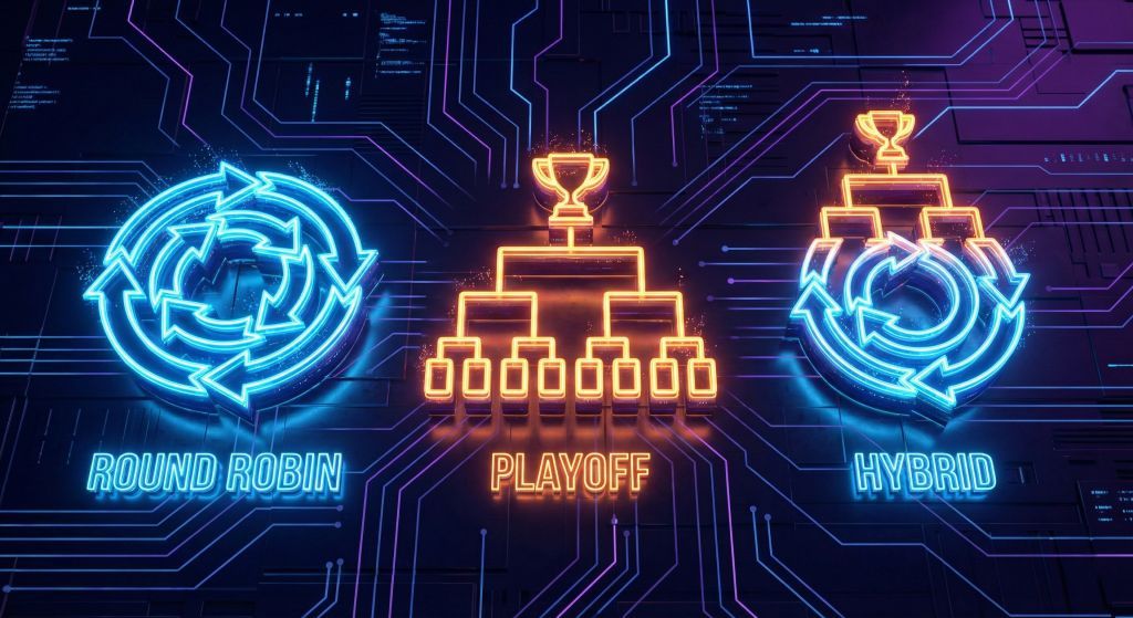 Форматы турниров: круговая система, плей-офф или группы + плей-офф